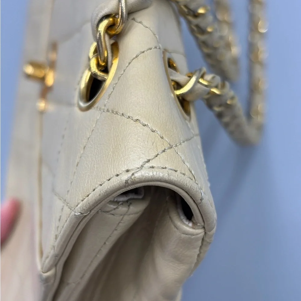 Chanel single flap lambskin beige square chain bag - Picture 6 of 12